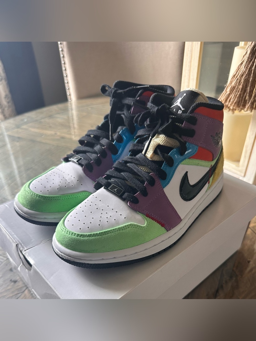 Nike Womens Air Jordan 1 Mid Multicolor Basketball Shoes Sneakers 8.5 Xtra Laces